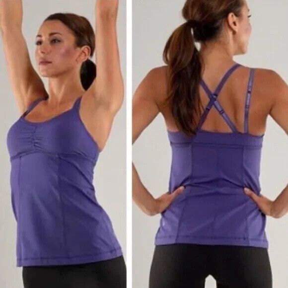 Lululemon Tank Top Womens 8 Criss Cross Double Strap Blue Warrior Padded Bra Cup - Picture 1 of 8